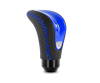 Momo Combat Evo Shift Knob - Black Leather, Blue Insert, Blue Stitching