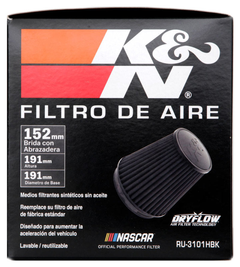 K&N Universal Rubber Filter Round Tapered 6in Flange ID x 7.5in Base OD x 5.25in Top OD x 8in Height