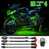 XK Glow Strips Single Color XKGLOW LED Accent Light Motorcycle Kit Green - 10xPod + 4x8In