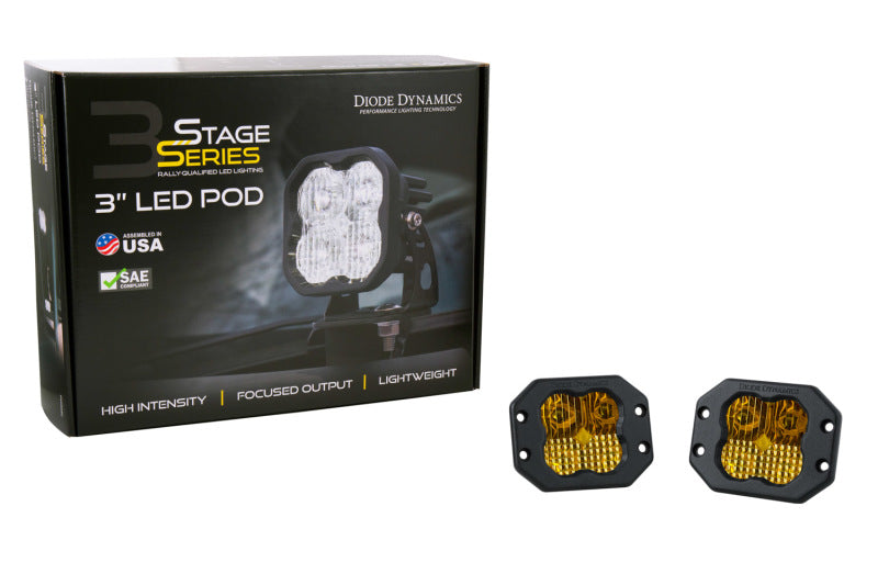 Diode Dynamics SS3 LED Pod Sport - Yellow SAE Fog Flush (Pair)