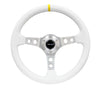 NRG Reinforced Steering Wheel (350mm / 3in. Deep) Wht Leather w/Silver Spoke & Single Yellow Mark