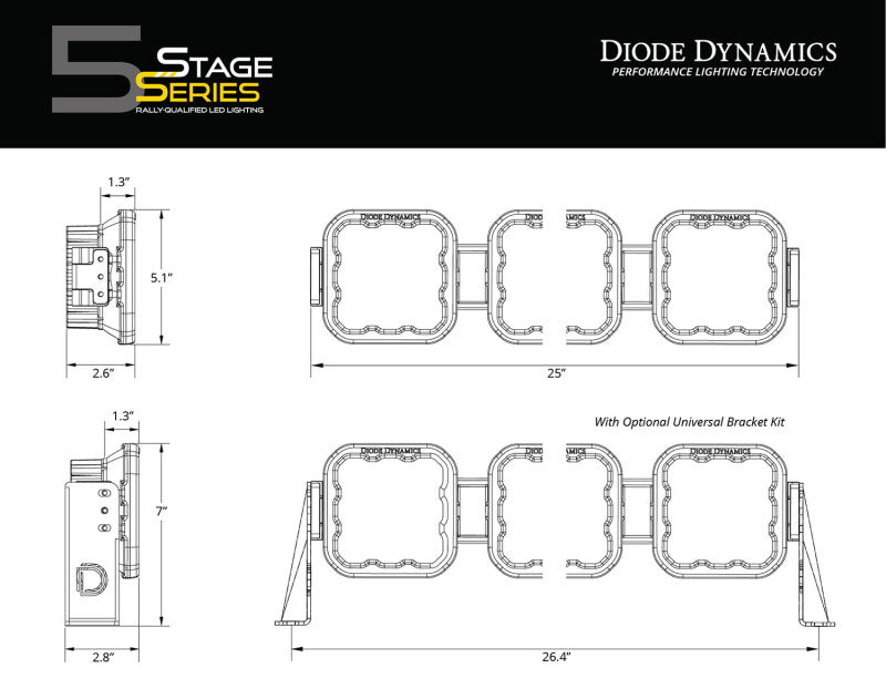 Diode Dynamics SS5 Sport Universal CrossLink 4-Pod Lightbar - White Driving