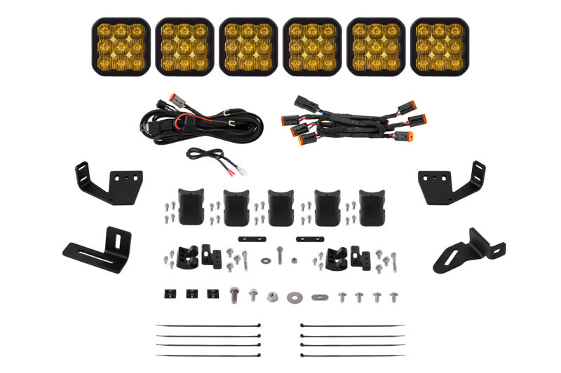 Diode Dynamics Prinsu/Sherpa Roof Racks SS5 6-Pod CrossLink Mounting Kit - Sport Yellow Driving