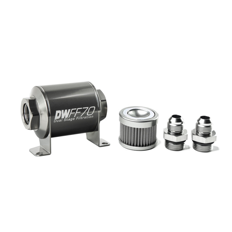 DeatschWerks Stainless Steel 8AN 100 Micron Universal Inline Fuel Filter Housing Kit (70mm)