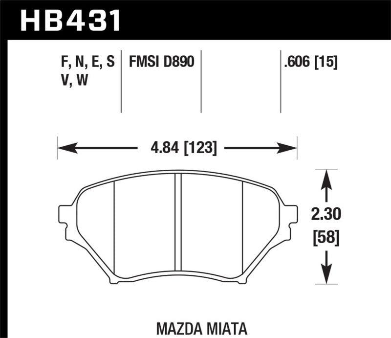 Hawk 01-05 Miata w/ Sport Suspension HPS  Street Front Brake Pads D890