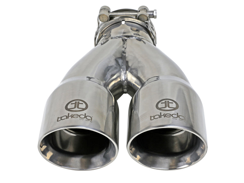 aFe Takeda 2.5in 304 Stainless Steel Clamp-on Exhaust Tip 2.5in Inlet 3in Dual Outlet - Polished