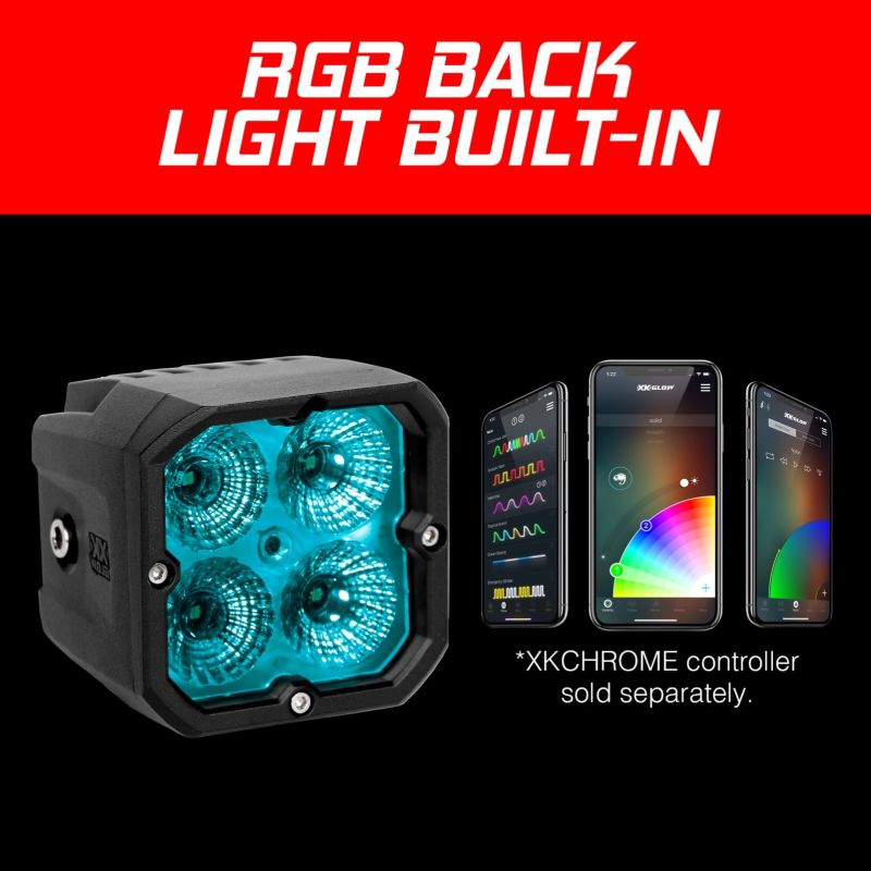 XK Glow XKchrome 20w LED Cube Light w/ RGB Accent Light - Spot Beam