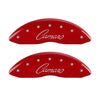 MGP 4 Caliper Covers Engraved Front & Rear Cursive/Camaro Red finish silver ch