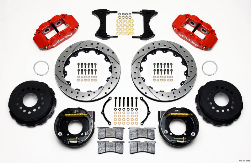 Wilwood Narrow Superlite 4R Rear P-Brk Kit 12.88in Drilled Red Chevy 12 Bolt w/ C-Clips