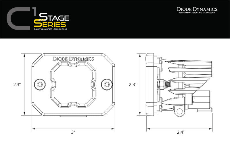 Diode Dynamics Stage Series C1 LED Pod Sport - Yellow Flood Flush ABL (Pair)