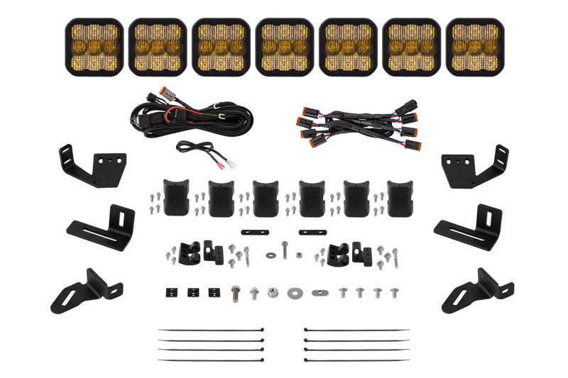 Diode Dynamics Prinsu/Sherpa Roof Racks- SS5 7-Pod CrossLink Mounting Kit - Sport Yellow Combo