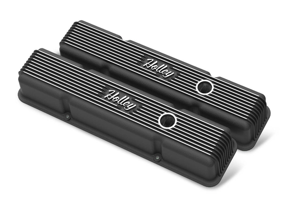 SBC Holley Die Cast Alm Valve Cover Set Black