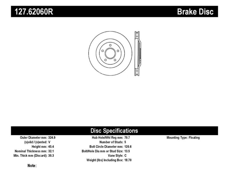 StopTech 04 & 08 Cadillac XLR/XLR-V / 97-04 Chevy Corvette Slotted & Drilled Front Right Rotor