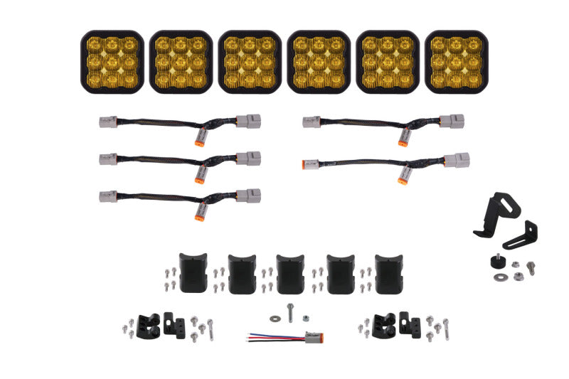 Diode Dynamics SS5 Pro Universal CrossLink 6-Pod Lightbar - Yellow Driving