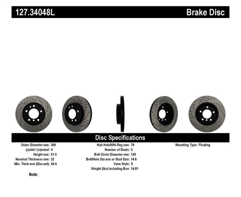 StopTech Power Slot 01-02 BMW Z3 / 03-09 Z4 / 3 Series Front Left Drilled & Slotted Rotor