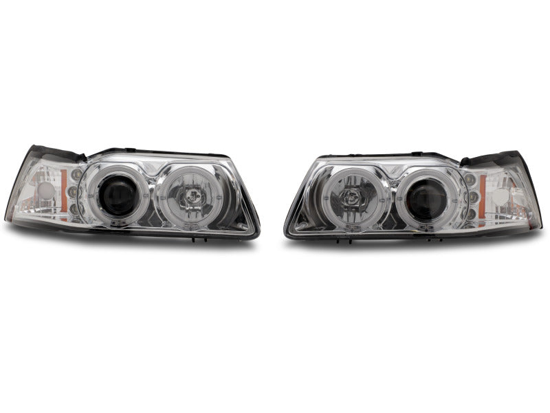 Raxiom 99-04 Ford Mustang Dual LED Halo Projector Headlights- Chrome Housing (Clear Lens)