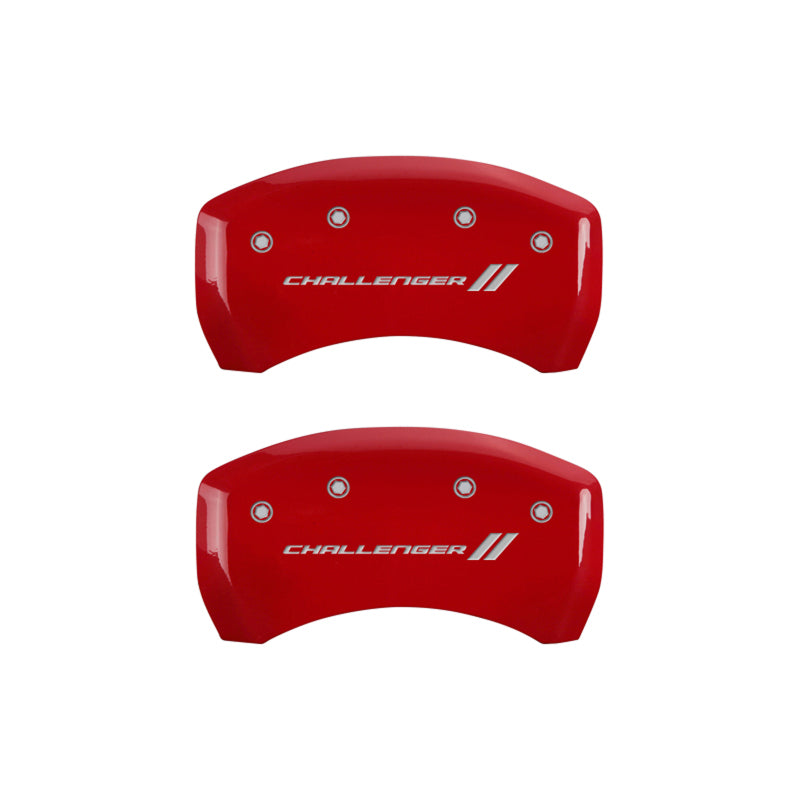 MGP 4 Caliper Covers Engraved Front & Rear With stripes/Challenger Red finish silver ch