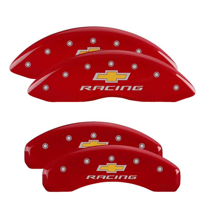 MGP 4 Caliper Covers Engraved Front & Rear Chevy racing Red finish silver ch