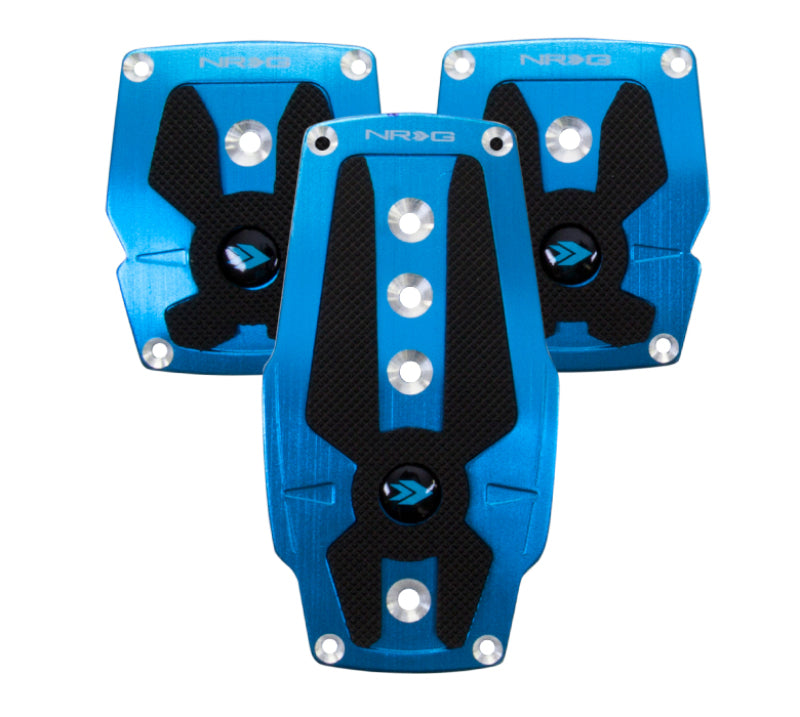 NRG Brushed Aluminum Sport Pedal M/T - Blue w/Black Rubber Inserts